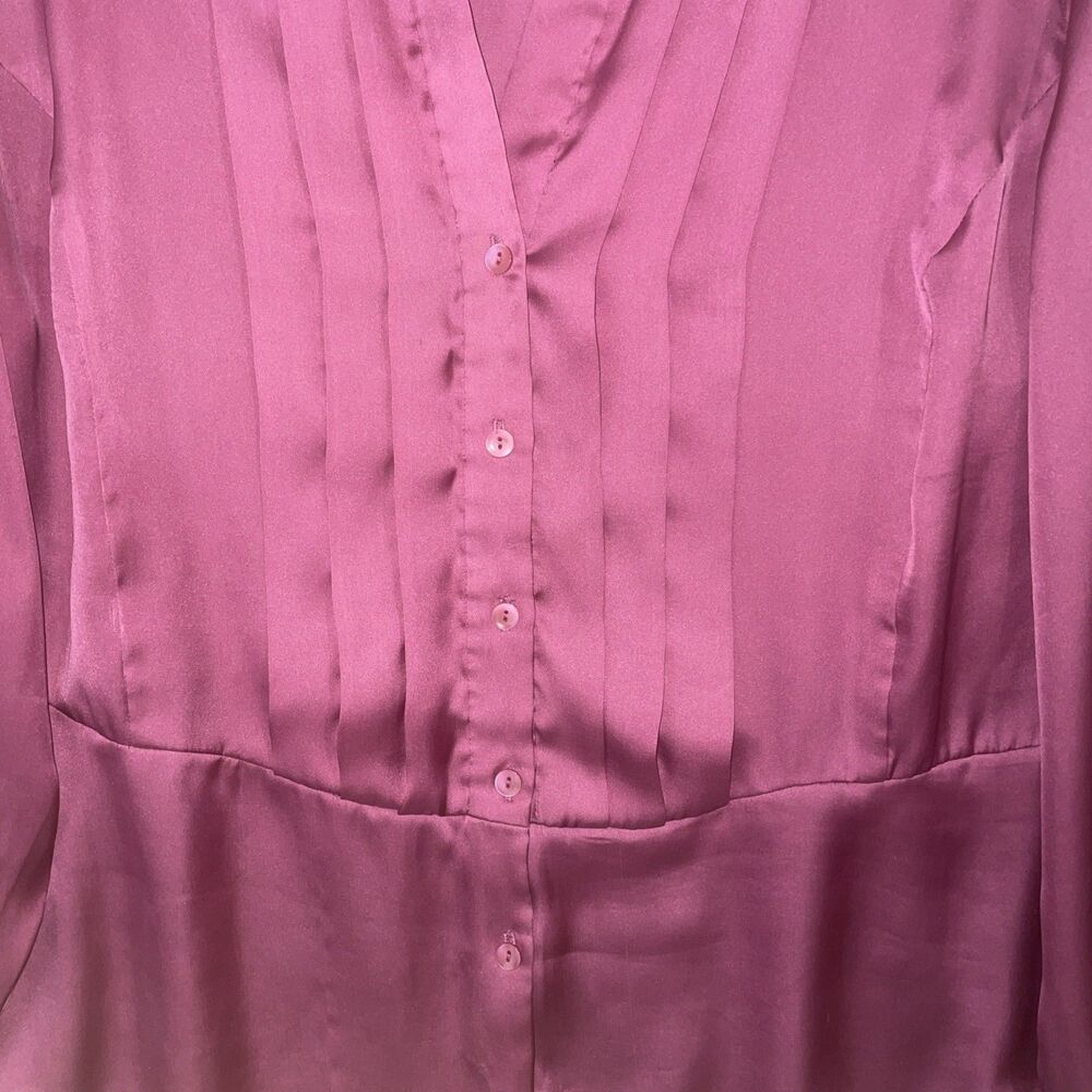 Jones New York Blouse Womens 1X Pink Button Up‎ V Neck Long Sleeve Satin Career - Picture 3 of 12